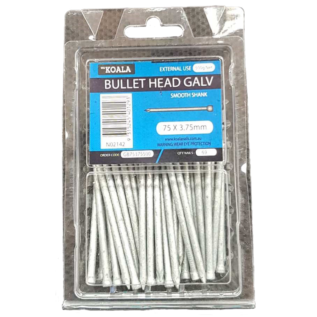 Koala Nail Bullet Head GALVANISED - Plain Shank